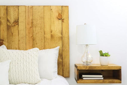Barn Walls Solid Wood King Size Headboard, Golden Brown Stain with Smooth Natural Wood Grain Variation, Handcrafted Head Board Wall-Mounted Panels, Rustic Modern Bedroom, Built to Last