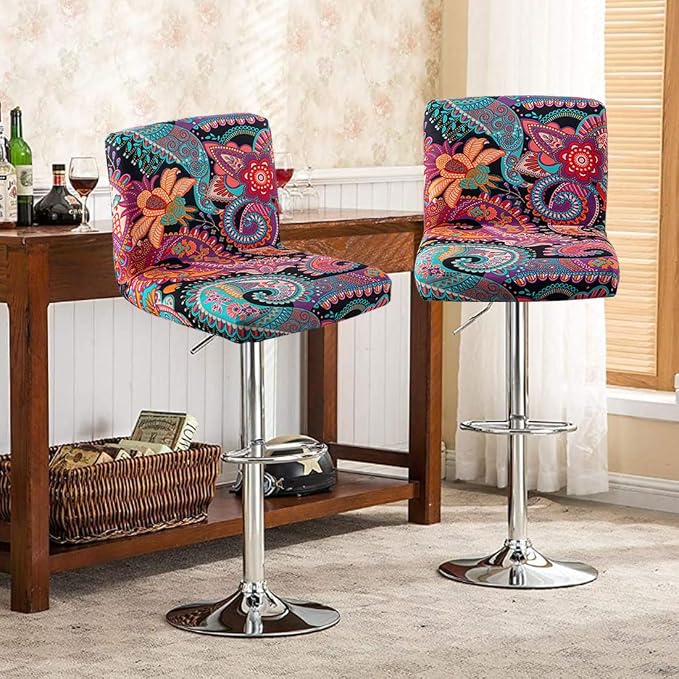 Levoberg Bar Stools Cover Set of 4 Printed Armless Swivel Barstools Slipcovers with Backs Stretch Square Counter Height Bar Stools Covers Mid Low Back Chair Cover for Kitchen Dining Room Bar #6