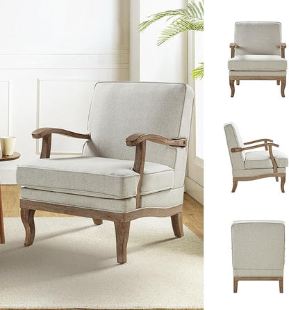 HULALA HOME Mid-Century Modern Accent Chairs Set of 2, Upholstered Lounge Arm Chair with Solid Wood Legs and Armrest, Removable Cushion Comfy Reading Armchair for Living Room, Bedroom, Balcony, PEWTER