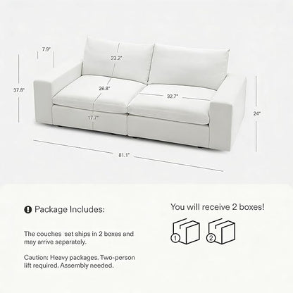 Cloud Couch Sectional 81.1'' Oversized Modular Deep Seat Sofa Comfy White Cloud Couch with Washable Cover for Living Room Loveseat