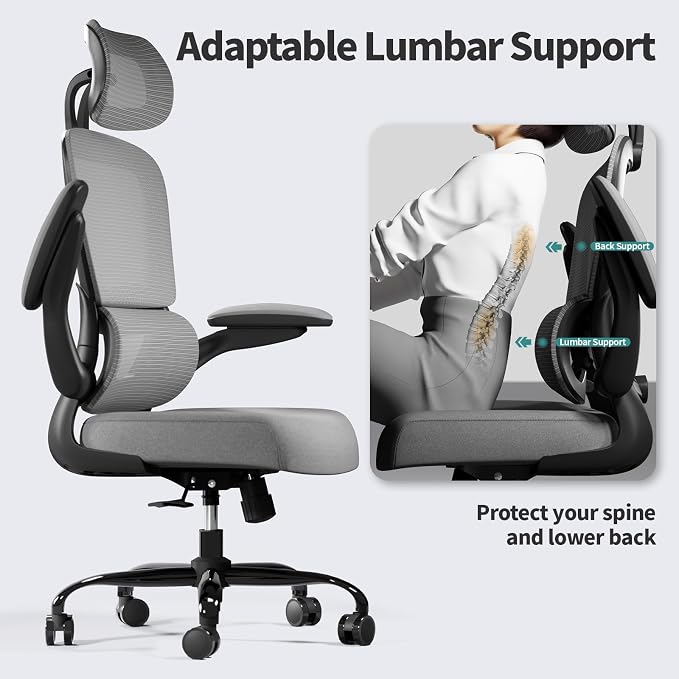 TRALT Office Chair Ergonomic Desk Chair, 330 LBS Home Mesh Office Desk Chairs with Wheels, Comfortable Gaming Chairs (1, Black Grey)
