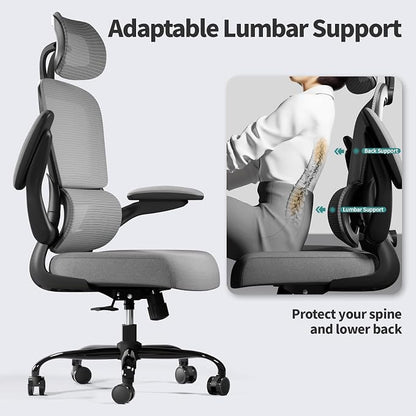 TRALT Office Chair Ergonomic Desk Chair, 330 LBS Home Mesh Office Desk Chairs with Wheels, Comfortable Gaming Chairs (1, Black Grey)