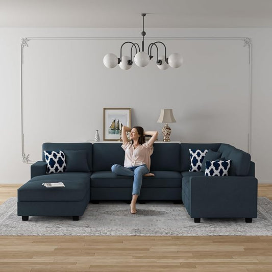 Legend Vansen Oversized Modular Sectional Sofa,U/L‑Shaped Reversible Couch with Ottoman,Deep Seat Plush Polyester Sofa for Living Room,8‑Seater,Charcoal