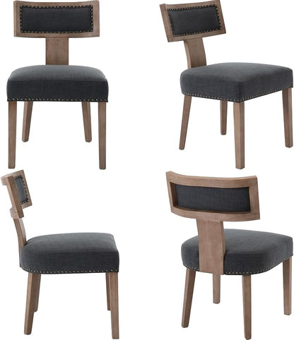 RIVOVA Upholstered Dining Chairs Set of 6 with Nailhead Trim, Modern Wooden Kitchen Chairs Fabric Side Dining Room Chair Farmhouse Dinner Chair, Charcoal