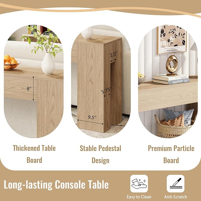 Epecoya Extra Long Sofa Console Table for Entryway Living Room, 79-Inch Farmhouse Wood Behind Couch Table, Rectangular Accent Console with Wooden Double Base for Hallway Foyer Entrance, Light Oak