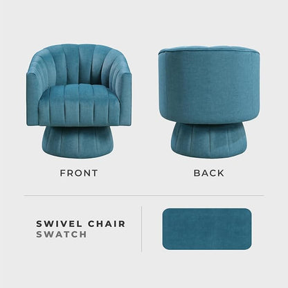 Lexicon Modern Swivel Accent Chair, Velvet Fabric Upholstered Swivel Lounge Chair with Rounded Base and Channel Stitching for Living Room/Bedroom/Office, Easy Assembly, Dark Teal