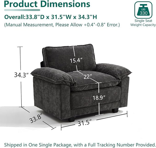 Modern Cloud Single Sofa, Comfy Chenille Couch for Living Room, Dark Gray | Cloud Couch，Comfortable Cushioning，Cozy Armrest Support，Modern Appearance，Easy Assembly, Sturdy Frame