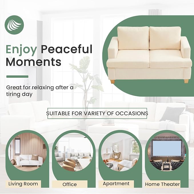 YOUDENOVA Sofa, 63” Comfy Loveseat Sofa Couch with Deep Seats, Couch for Living Room, Modern Sleeper Sofa, Beige Chenille