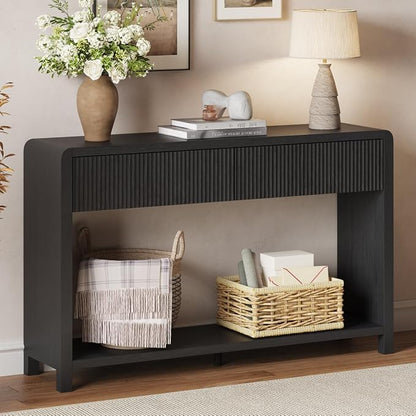 FATORRI Console Table for Entryway, 47.2 inch Modern Sofa Table with 2 Drawers for Living Room, Wood Hallway Tables and Couch Tables Behind Sofa, Black