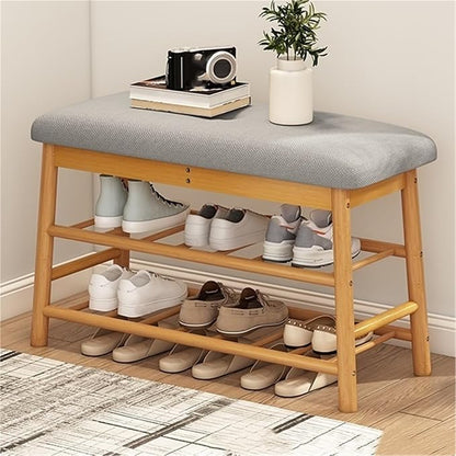 Bamboo Entryway Bench Upholstered Shoe Storage Bench Shoe Rack Bench Shoe Organizer Rack for Hallway Living Room Closet Front Door,Living Room