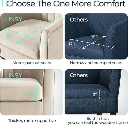 LINSY Small Accent Chair with Ottoman, Modern Barrel Chair Comfy Armchair Reading Chair with Footrest, Small Round Arms Chair for Living Room Bedroom Reading Room, Velvet, Beige