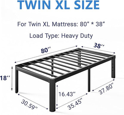 18 Inch High Platform Twin XL Bed Frames No Box Spring Needed, Metal Twin XL Bed Frame, Noise Free, Easy Assembly, Heavy Duty, Black