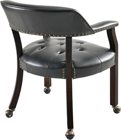 LEEMTORIG Set of 8 Large Dining Chairs with Casters and Arms, Rolling on Wheels, Accent Game Table Chairs, Solid Wood Boss Caption's, Espresso Legs & Black, SY-318-BK