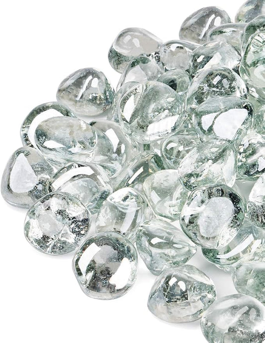 GASPRO 10 Pound Fire Glass Diamonds - 1inch Clear Fire Glass for Propane Fire Pit, Decorative Fire Pit Glass Rocks for Gas Fireplace, Crystal Luster