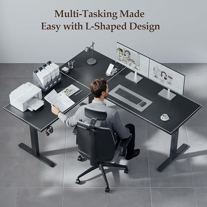 Klicelor L Shaped Standing Desk 63 x 55.1 Inch Dual Motors, Electric Height Adjustable Corner Desk for Home Office Workstation, Ergonomic Sit Stand Computer Table with Memory Controller, Black