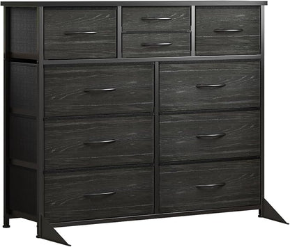 LUMTOK 10-Drawer Dresser, Fabric Storage Tower with Drawers for Bedroom, Dresser Drawer with Handle for Bedroom, Living Room, Hallway, Closets & Nurseryteel Frame, Wood Top (Black Wood Veins)
