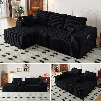 Cloud Boneless Sectional Couches with Oversized Chaise for Living Room, Modular L Shaped Couch with Deep Seat, Memory Foam Compressed 3 Seater Sofa for Apartment