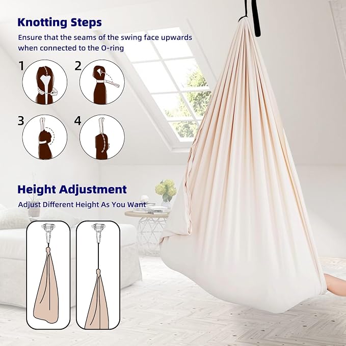 Sensory Swing Cuddle Hammock Chair for Special Needs Kids, Milky | Adjustable Indoor & Outdoor Hanging Seat, Sensory Integration Tool for Autism, ADHD & Asperger Kids