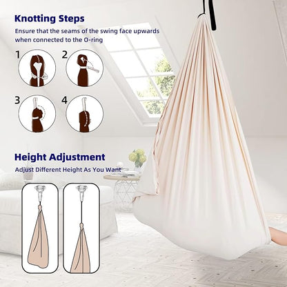 Sensory Swing Cuddle Hammock Chair for Special Needs Kids, Milky | Adjustable Indoor & Outdoor Hanging Seat, Sensory Integration Tool for Autism, ADHD & Asperger Kids