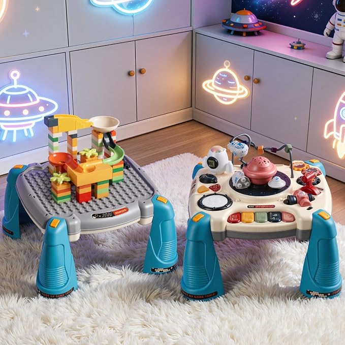 VEVOR Baby Spacecraft Musical Table Toys for Toddlers 6–18 Months, Learning Activity Desk with Space Theme & Soft-Glow Star Projector & 60+ Sound Sources, Toddler Learning Table, for Kids 6-18 Months