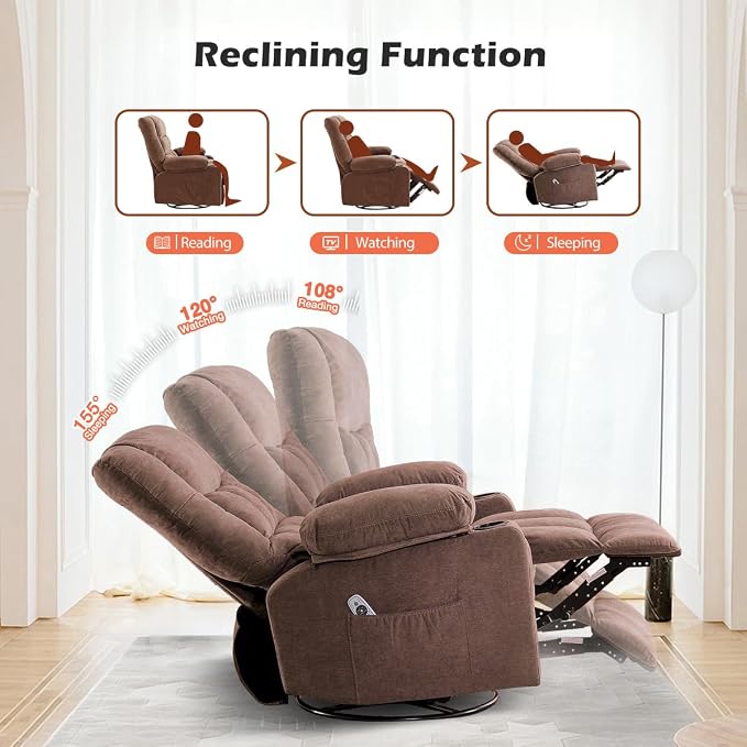 MAHOMICO Recliner Chair with Cup Holders for Living Room Single Seat Manual Oversized Recliner with Ergonomic, Side Pocket for Adult