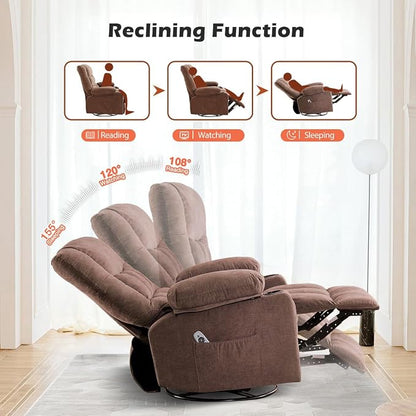MAHOMICO Recliner Chair with Cup Holders for Living Room Single Seat Manual Oversized Recliner with Ergonomic, Side Pocket for Adult