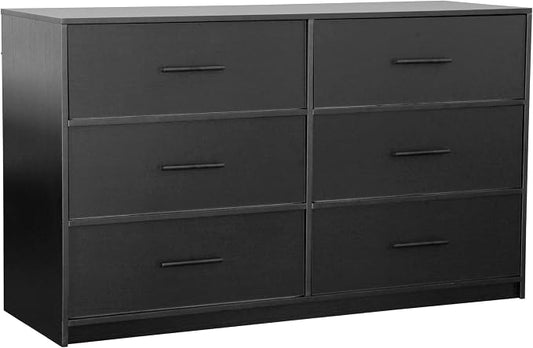 Modern 6-Drawer Dresser with Spacious Storage, Sturdy Wood Frame, Large Capacity Fabric Drawers, Dressers for Bedroom, Home Organization Storage for Living Room or Hallway, Black | 6-drawer dresser, fabric storage drawers, sturdy wood frame, bedroom or...
