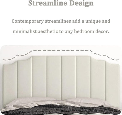 Befurtori Queen Size Headboard Only, Velvet Wall Mounted Headboard Queen/Full Size for Adjustable Bed, Modern Vertical Channel Design with Curved Tufted Upholstered Head Board, Cream