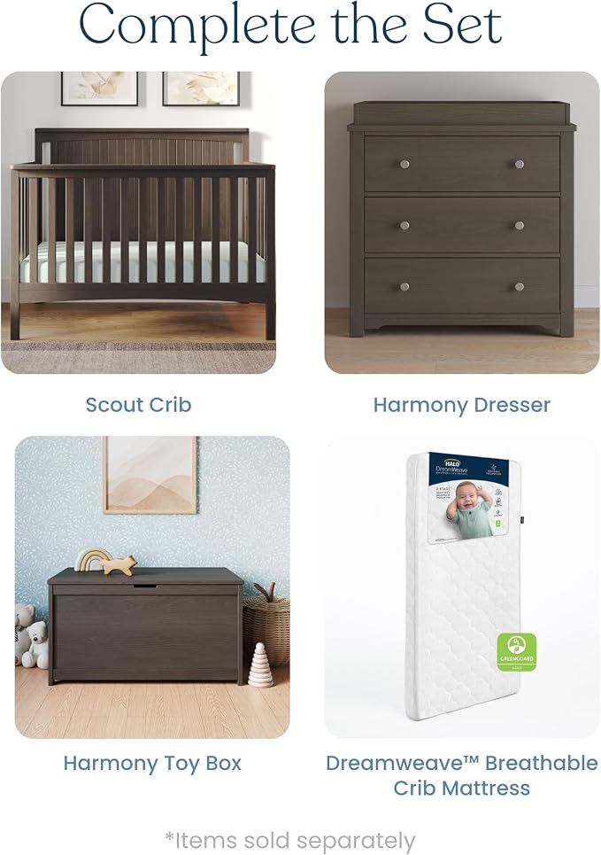 Child Craft Scout 4-in-1 Convertible Crib, Baby Crib Converts to Day Bed, Toddler Bed and Full Size Bed, 3 Adjustable Mattress Positions, Non-Toxic, Baby Safe Finish (Dapper Gray)