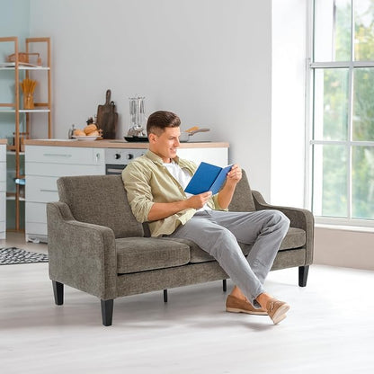 VINGLI Couches for Living Room, Brown 71" Small Sofa Mid Century Modern Couches 3 Seater Comfy Couch Upholstered Soft Chenille Floor Couch for Bedroom, Apartment, Office