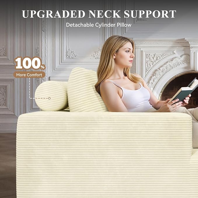 134" Boneless Couches for Living Room,Large U-Shaped Modular Sectional Sofa with Convertible Ottoman,Modern Cozy Cloud Couch in a Box,Sponge Compression Deep Seat Sofas with Chaise,Beige,1pcs