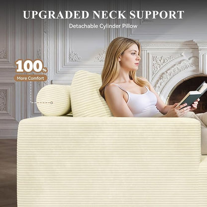 134" Boneless Couches for Living Room,Large U-Shaped Modular Sectional Sofa with Convertible Ottoman,Modern Cozy Cloud Couch in a Box,Sponge Compression Deep Seat Sofas with Chaise,Beige,1pcs