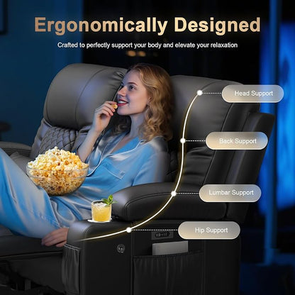 Power Loveseat Recliner Sofa, Electric Reclining Loveseat Couch with Console, Home Theater Seating with Bluetooth Speaker & LED Light, Zero Wall Hugger RV Sofa Furniture with Built-in Outlet & Storage