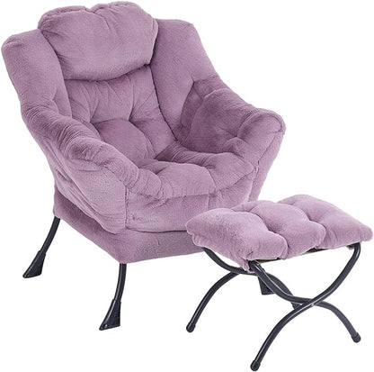 Furlide Lazy Chair with Ottoman, Modern Accent Chair with Armrests and a Side Pocket, Plush Purple Accent Chairs, Reading Chairs, Oversized Armchairs for Bedroom, Study, Living Room, Courtyard