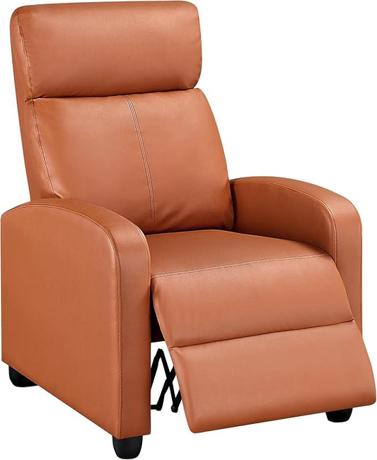 Topeakmart Single Recliner Chair PU Leather Recliner Sofa Padded Seat Club Chair for Living Room Home Theater Seating Tan