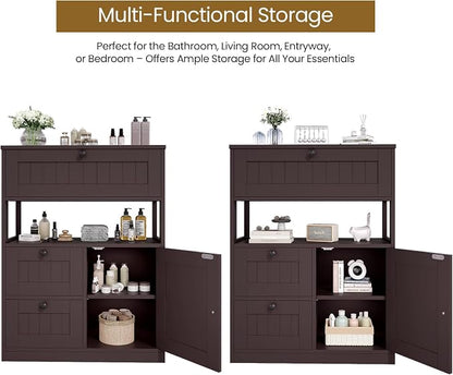 GRUSIGN Bathroom Cabinet, Modern Bathroom Floor Storage Cabinet Organizer with 1 Door and 3 Drawers, Freestanding Cupboard for Kitchen/Living Room Use