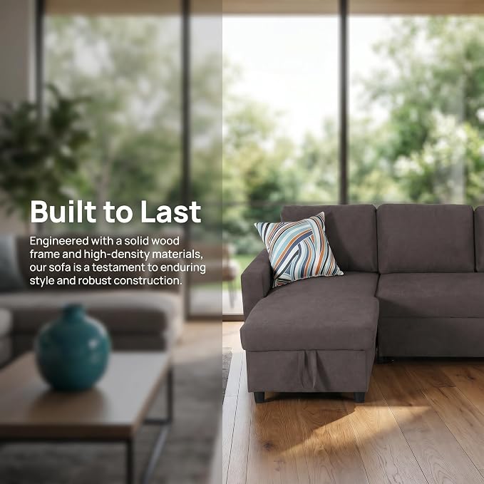 Pull Out Couch, L Shaped Sectional Couch with Pull Out Bed, Convertible Sofa Bed with Storage Chaise, Queen Size Sleeper Sofa, Sofa Bed Couch, Sleeper Sofa with Storage, Dark Brown