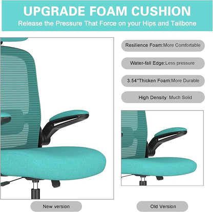 Mimoglad Office Chair, High Back Ergonomic Desk Chair with Adjustable Lumbar Support and Headrest, with flip-up Armrests for Guitar Playing, 5 Years Warranty (Modern, Dark Green(Black Frame))