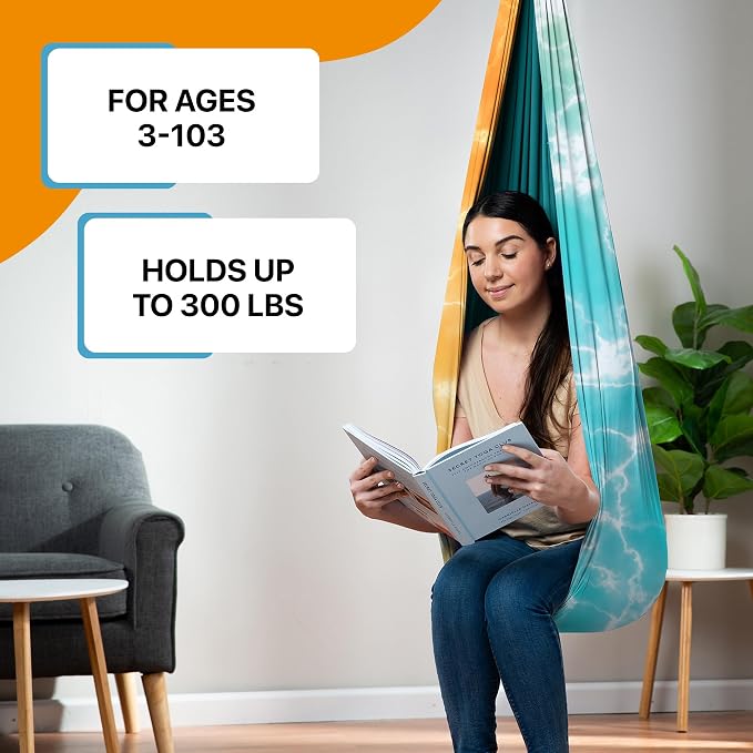 Indoor Sensory Swing for Kids or Outdoor – Holds 300lbs, Double-Layer, & 360° Swivel, Calming Compression Therapy Swing Hammock for Kids & Adults with All Hardware – Sensory-Motor Toys & Gifts