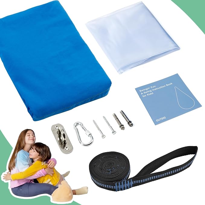 OUTREE Kids Pod Swing Seat, Cotton Child Hammock Swing Chair, Sensory Swing for Indoor and Outdoor Use,Blue and Yellow