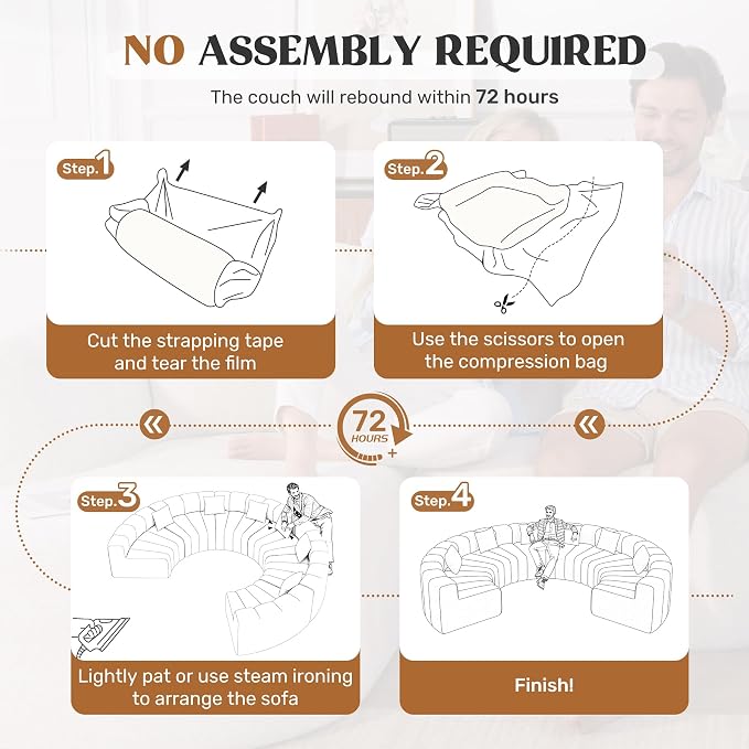 Luxanimarion Oversized Curved Cloud Couch, 6 Seater Modern Modular Sectional Sofa, Convertible Boneless Couches for Living Room, No Assembly Required, White 1 PCS