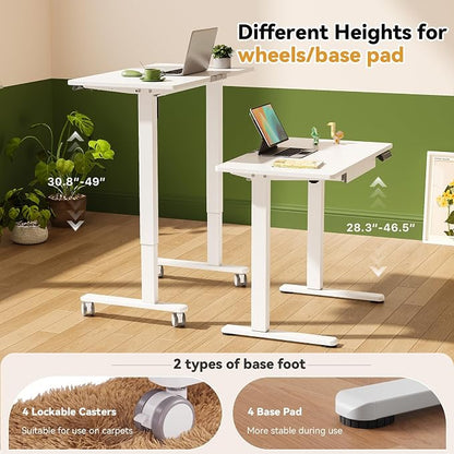 Gibbon Mounts 35inch Standing Desk with Drawer, Height Adjustable on Wheels | 18mm One-piece Desktop with Cable Clip, Electric Power Lift, 4 Lockable Casters, White Rising Workstation for Home & Office