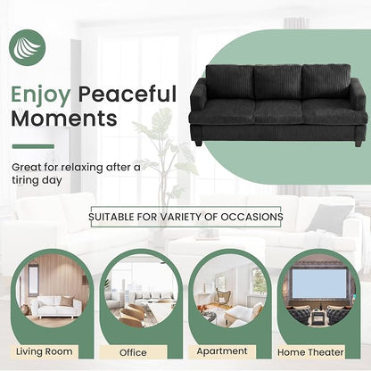 YOUDENOVA 2 Piece Set Comfy Sofa Couch, 2 3-Seater Sofa with Deep Seats, Modern Sleeper Couch for Living Room, Black Corduroy