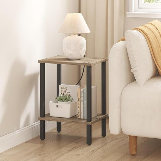 TUTOTAK End Table, Set of 2, Side Table, Nightstand, 2-Tier Storage Shelf, Sofa Table for Small Space, Living Room, Bed Room TB01BG035