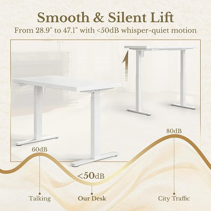 ErGear Electric Standing Desk, 48 Inch Adjustable Height Sit Stand Up Desk with 1.18" Thickness Whole-Piece Desktop, Computer Office Desk for Home Office, White