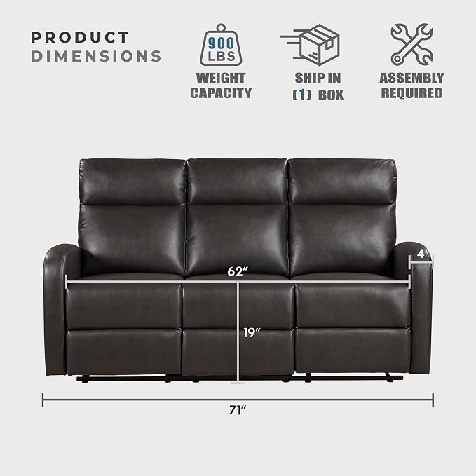 Lexicon Manual Reclining Sofa, Faux Leather Recliner Sofa, Wall Hugger, Track Arms, Magazine Pockets, Manual Dual Recliners Couch for Living Room/Office/Apartment, Easy Assembly, Espresso