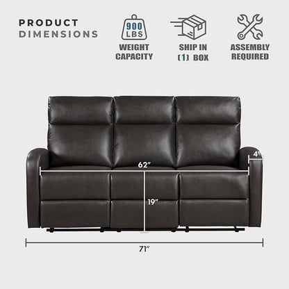 Lexicon Manual Reclining Sofa, Faux Leather Recliner Sofa, Wall Hugger, Track Arms, Magazine Pockets, Manual Dual Recliners Couch for Living Room/Office/Apartment, Easy Assembly, Espresso