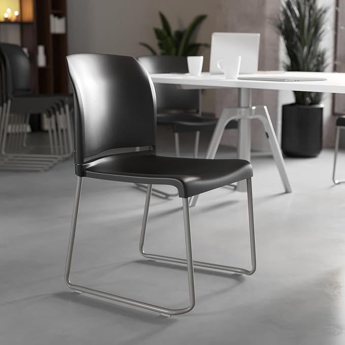 Flash Furniture Hercules Series Contoured Stacking Chairs for Waiting Rooms and Offices, Ergonomic Lobby Chairs with Curved Back, Set of 5, Black