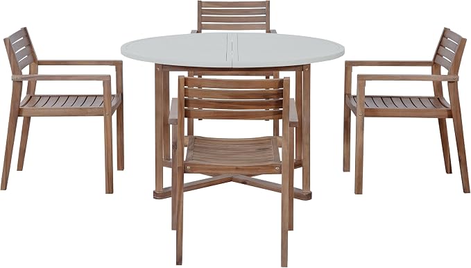 Quarte 5-Piece Outdoor Dining Set with 4 Acacia Wood Chairs,47.2" Round Dining Table with Slatted Design, Ideal for Patios, Gardens, Poolsides, and Lawn Areas & Indoor (Light Gray & Light Brown)