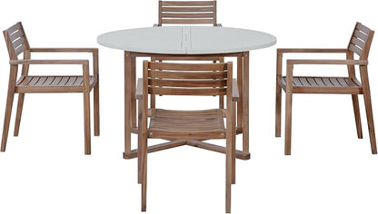 Quarte 5-Piece Outdoor Dining Set with 4 Acacia Wood Chairs,47.2" Round Dining Table with Slatted Design, Ideal for Patios, Gardens, Poolsides, and Lawn Areas & Indoor (Light Gray & Light Brown)